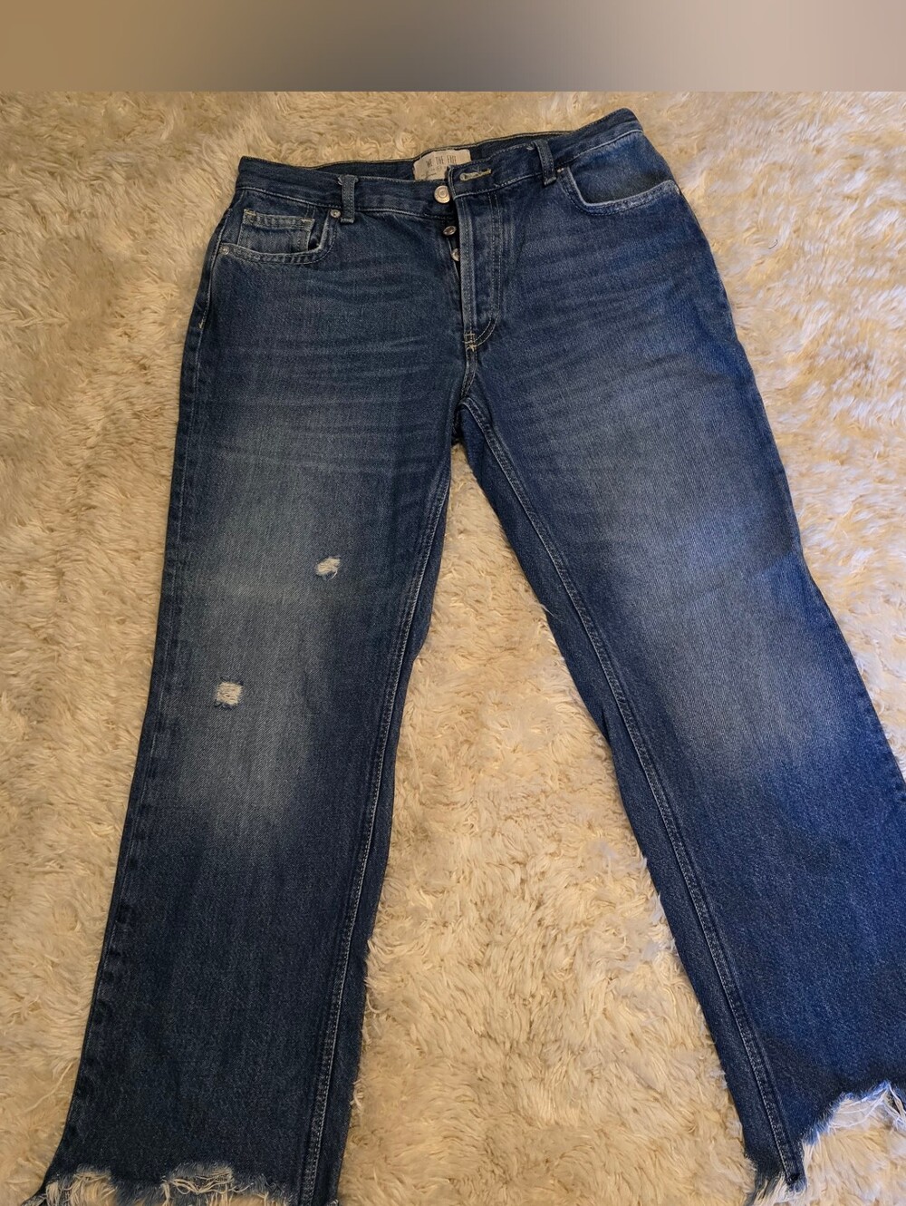 Free People Midrise Medium Wash Distressed Straight Shark Bite Ankle Jean Sz 27